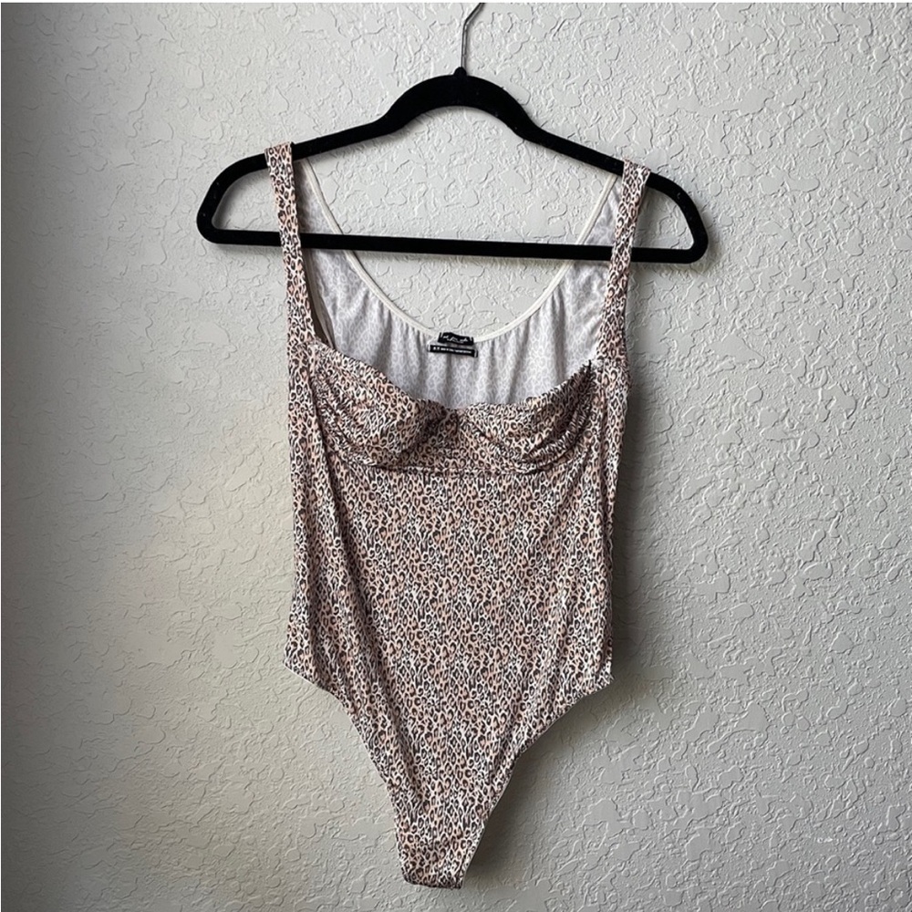 Urban Outfitters Out From Under Girl Crush Satin Bustier Bodysuit in Leopard